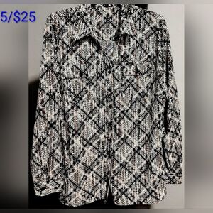 5/ $25 Notations Black White & Brown Plaid Button Down Blouse